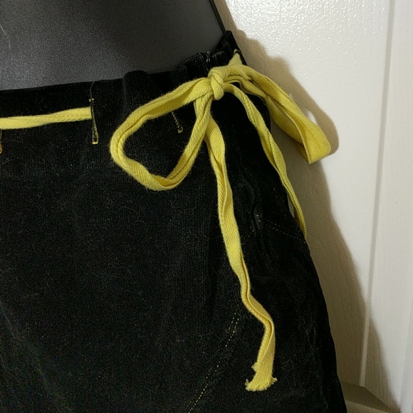 Black Corduroy Mini Skirt w/ Yellow Draw String - Picture 2 of 5